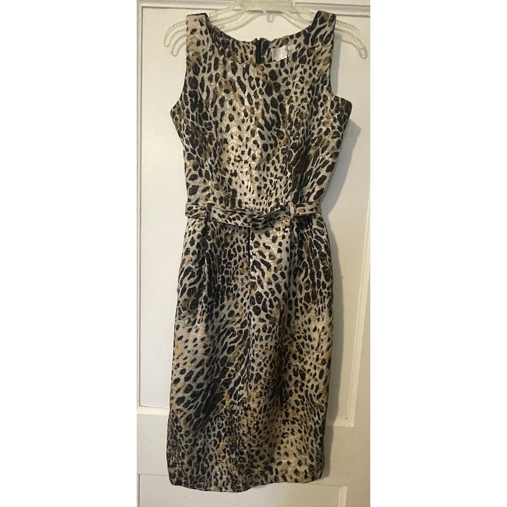 Spiegel Womens Leopard Print Belted Dress Gray Black Gold Sleeveless Size 6